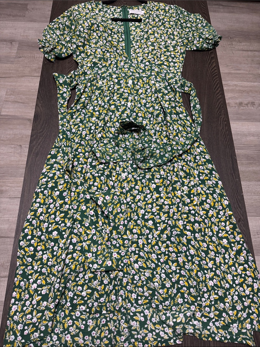 Anthropologie Green Floral Wrap Dress
